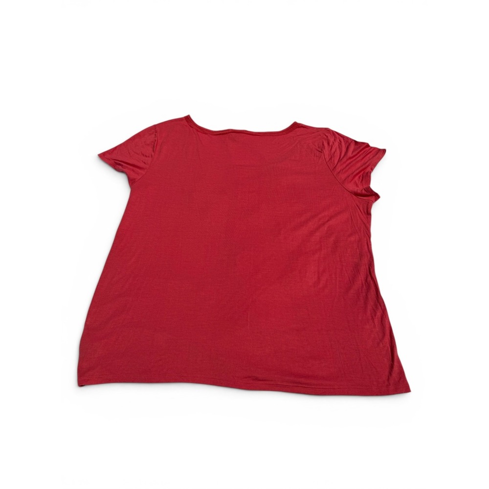 Talbots Womens XL Coral Red Floral Applique Tee Short Sleeve Botanical Top - Picture 2 of 8